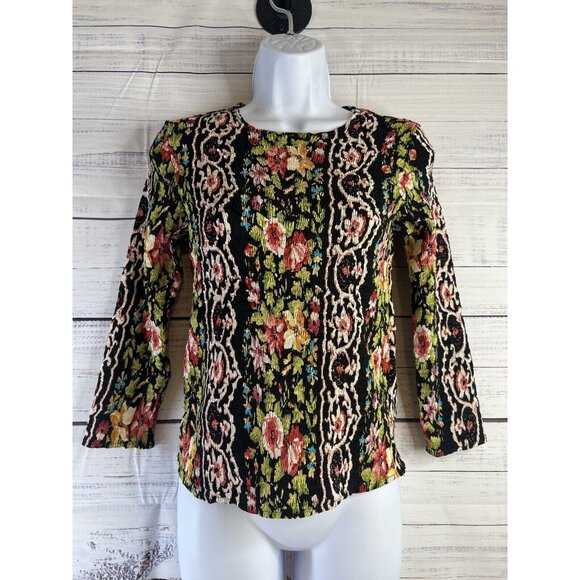 Alberto Makali Crinkle Top S Colorful Floral Sequins Long Sleeve Pullover Y2K - Picture 1 of 11